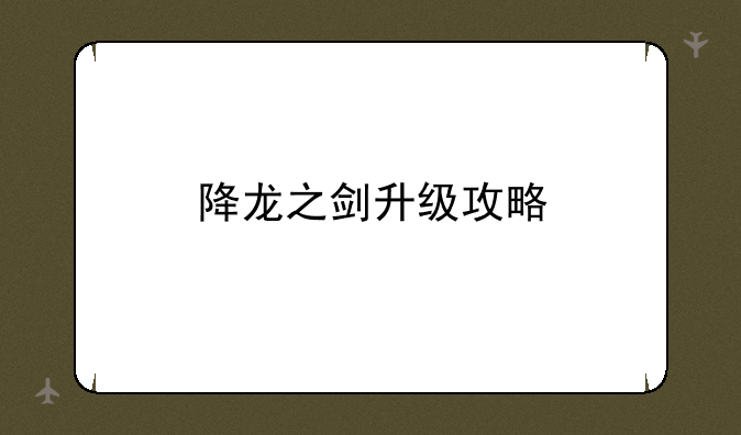降龙之剑升级攻略