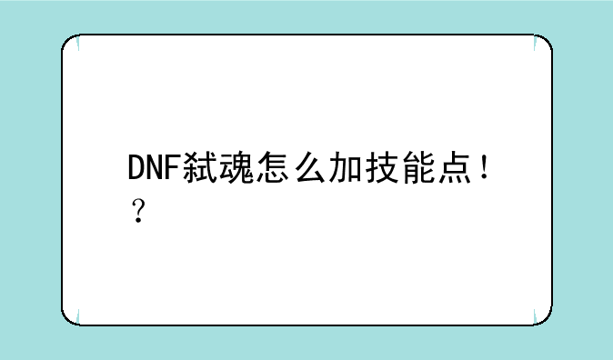 DNF弑魂怎么加技能点！？