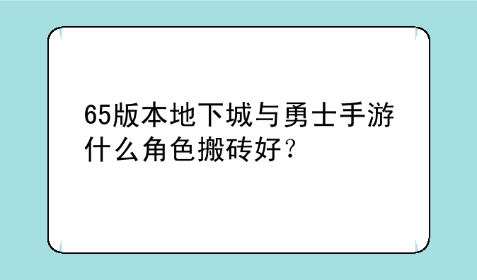 65版本地下城与勇士手游什么角色搬砖好？