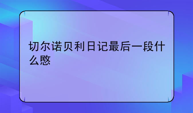 切尔诺贝利日记最后一段什么意思