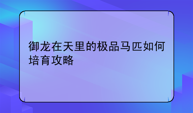 御龙在天里的极品马匹如何培育攻略