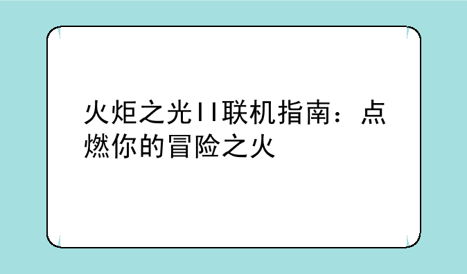 火炬之光II联机指南：点燃你的冒险之火