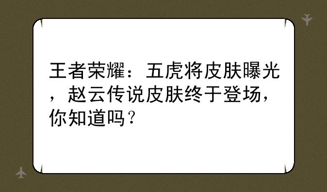 王者荣耀：五虎将皮肤曝光，赵云传说皮肤终于登场，你知道吗？