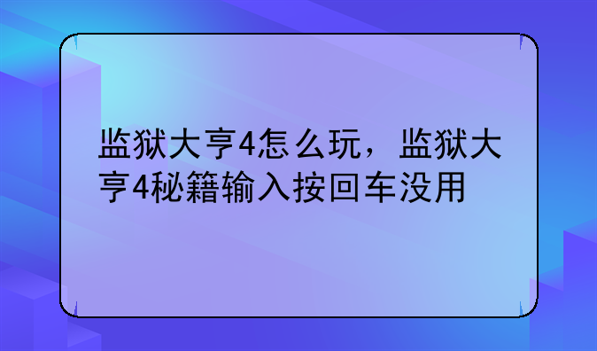 监狱大亨4怎么玩，监狱大亨4秘籍输入按回车没用