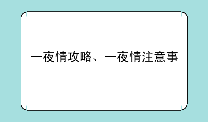 一夜情攻略、一夜情注意事