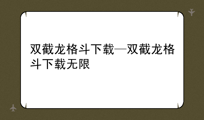 双截龙格斗下载—双截龙格斗下载无限